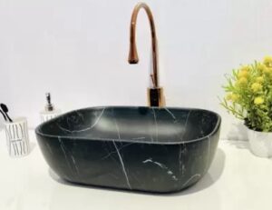 DELTA Premium Designer Ceramic Wash Basin (M25Matt) with Waste Pipe & Coupling set RJ-1025M Table Top Basin  (BLACK)